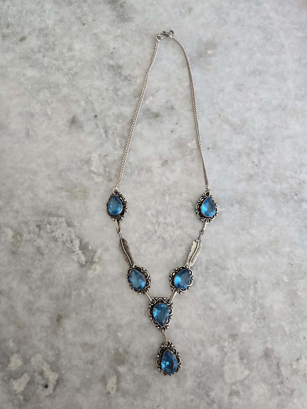 Sterling Silver Blue Gem Teardrop Pendant Necklace | 925